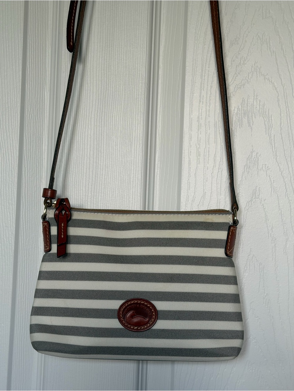 DOONEY & BOURKE Sullivan Striped Canvas Leather Crossbody Bag Purse Gray - Picture 15 of 15